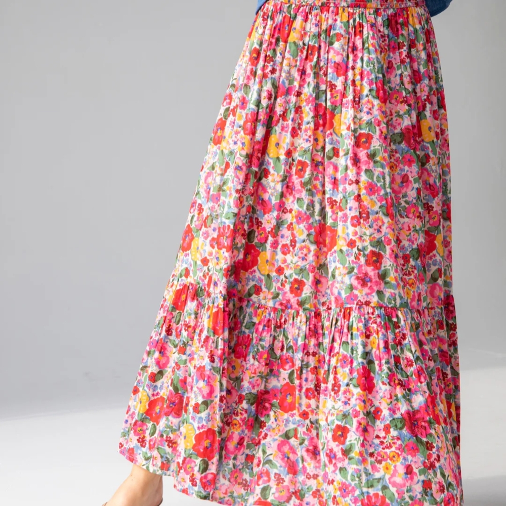 NATURAL LIFE Pink & Red Floral Maxi Skirt New Without Tags